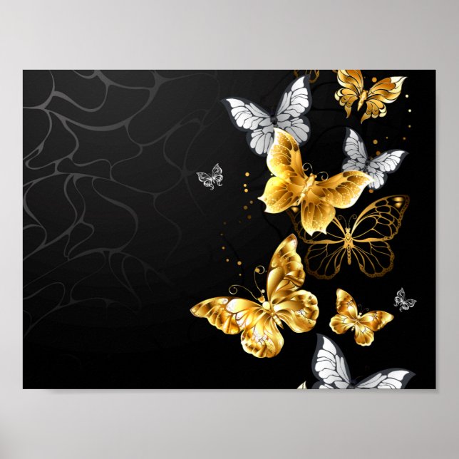 Póster Gold and white butterflies (Frente)
