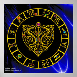Póster GOLD ASTRAL HEART ZODIAC RÓTULOS Black Blue
