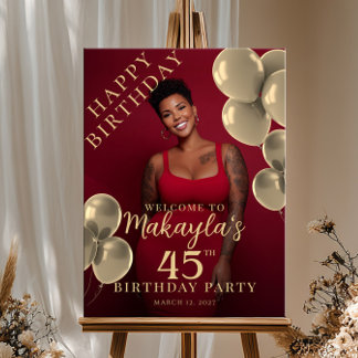 Póster Gold balloons photo birthday welcome