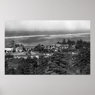 Póster Gold Beach, Oregon Town View y Sunset Inn