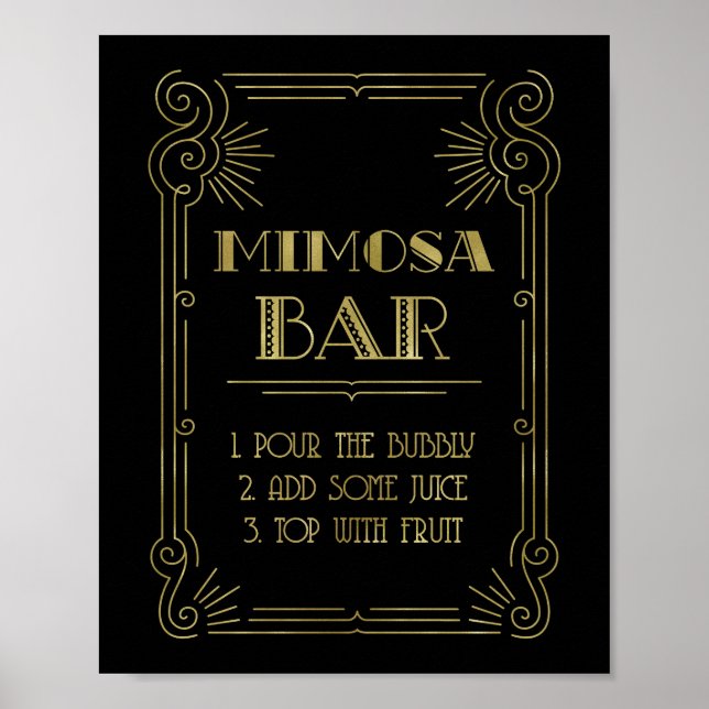 Póster Gold Black 1920 Art Deco Mimosa Bar Rótulo Boda (Frente)