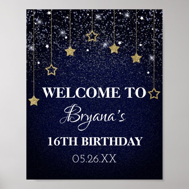 Póster Gold Blue Prom Under Stars Starry Night Birday (Frente)