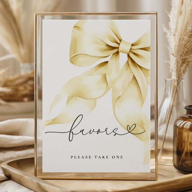 Póster Gold Bow Bridal Shower Favors Table Sign (Subido por el creador)