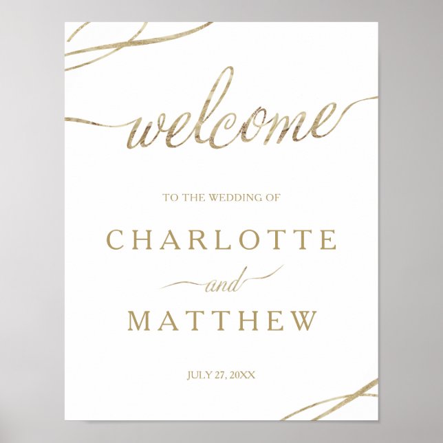 Póster Gold Calligraphy | White Welcome Wedding Poster (Frente)