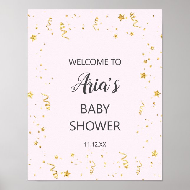Póster Gold Celebration on Pink Baby Shower Welcome Sign (Frente)
