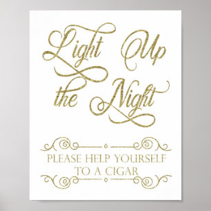 Póster Gold Cigar Bar Sign - Light Up the Night