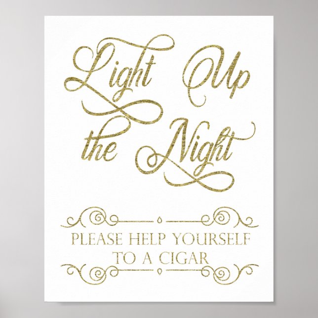 Póster Gold Cigar Bar Sign - Light Up the Night (Frente)