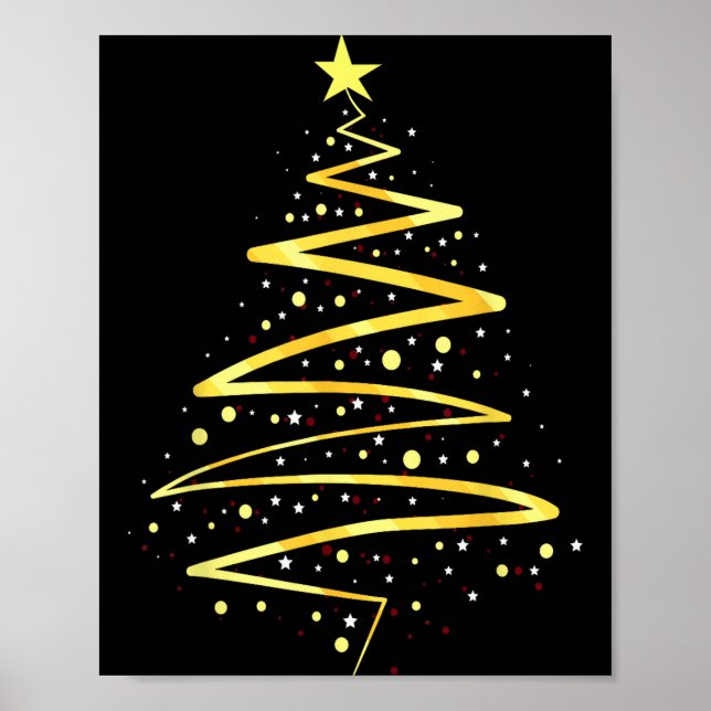 Póster Gold Color Christmas Tree Design  (Frente)