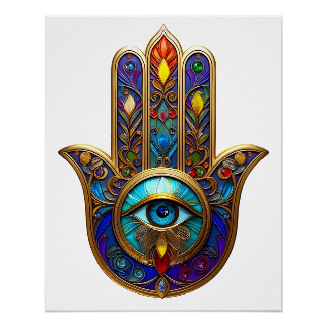 Póster Gold Colorful Hamsa Turquoise Sapphire Third Eye  (Anverso)