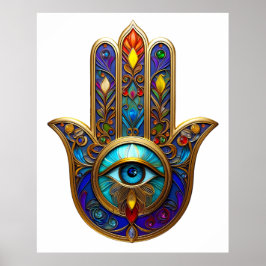 Póster Gold Colorful Hamsa Turquoise Sapphire Third Eye 