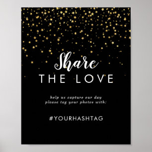 Póster Gold Confetti   Black Share the Love Sign