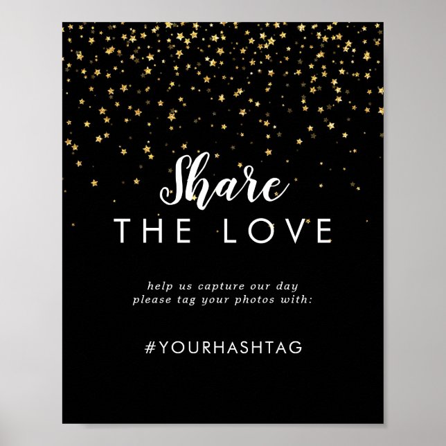 Póster Gold Confetti | Black Share the Love Sign (Frente)