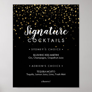 Póster Gold Confetti Black Signature Cocktails Sign