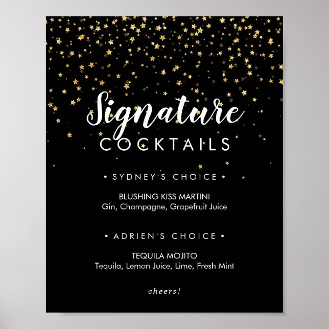 Póster Gold Confetti | Black Signature Cocktails Sign (Frente)