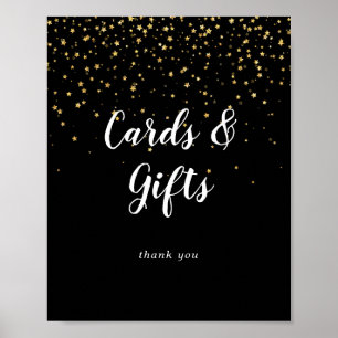 Póster Gold Confetti   Black Wedding Cards and Gifts Sign