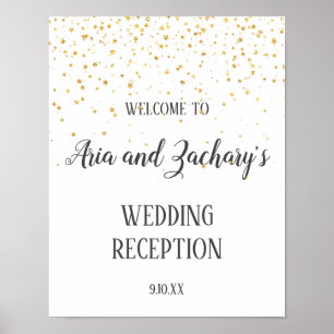 Póster Gold Confetti Calligraphy Reception Welcome Sign
