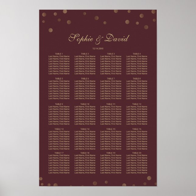 Póster Gold Confetti Love Burgundy Boda (Frente)