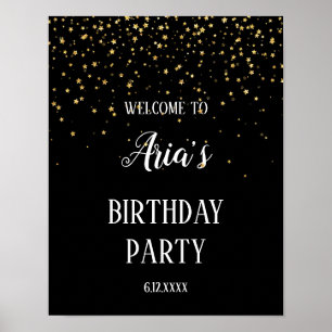Póster Gold Confetti on Black Birthday Party Welcome