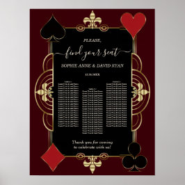 Póster Gold Deep Burgundy Casino Wedding Seating Chart 