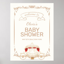 Póster Gold Elegant Fairy Carriage Baby Shower Welcome