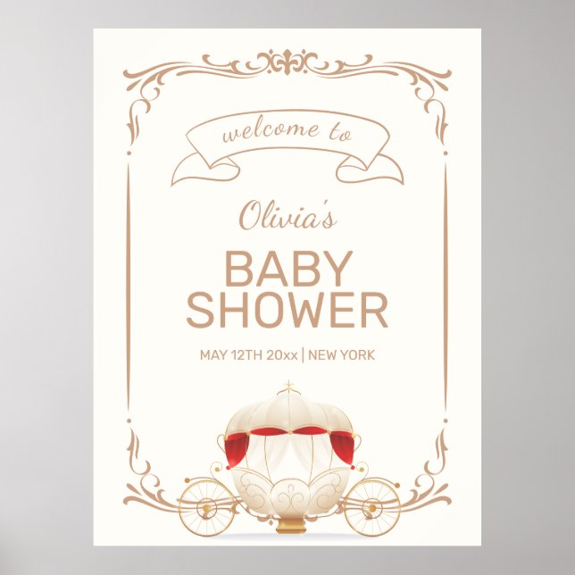Póster Gold Elegant Fairy Carriage Baby Shower Welcome  (Frente)