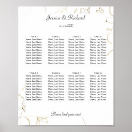 Póster Gold Flower 8 Tables Seating Chart Poster Sign