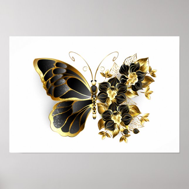 Póster Gold Flower Butterfly with Black Orchid (Frente)