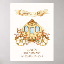 Póster Gold Flower Prince Carriage Baby Shower Welcome