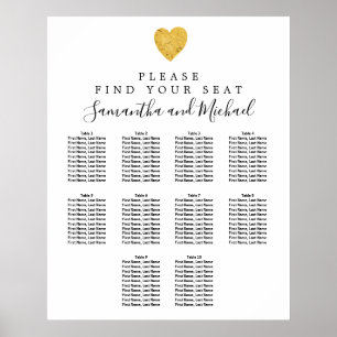 Póster Gold Foil Heart 10-Table Wedding Seating Chart