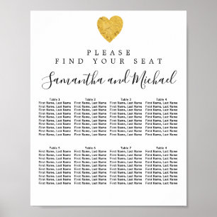 Póster Gold foil Heart 8-Table Wedding Seating Chart