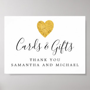 Póster Gold Foil Heart Wedding Cards and Gifts Sign