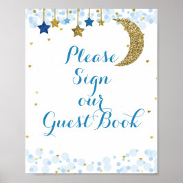 Póster Gold glitter moon Please Sign our Guest Book.