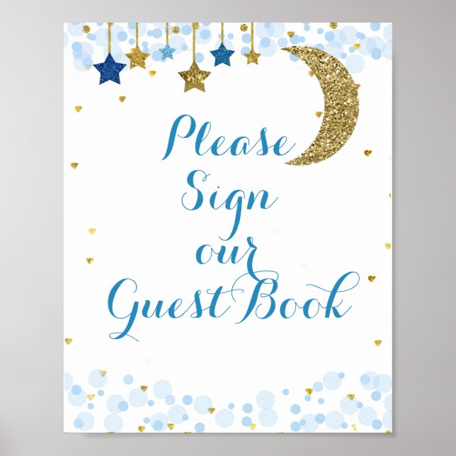 Póster Gold glitter moon Please Sign our Guest Book. (Frente)