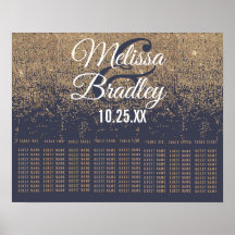 Gold Glitter Sparkles Navy Blue Seating Chart