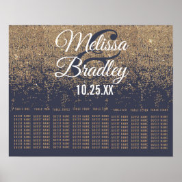 Póster Gold Glitter Sparkles Navy Blue Seating Chart