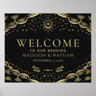 Póster Gold Gothic Tarot Card Wedding Welcome Sign