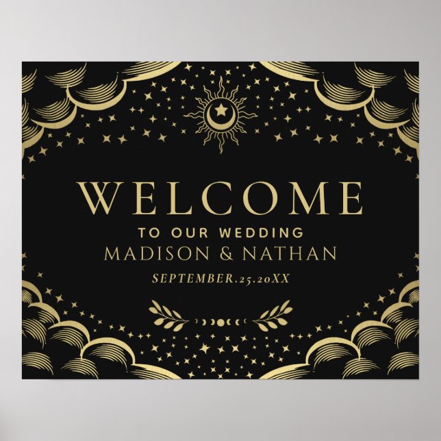 Póster Gold Gothic Tarot Card Wedding Welcome Sign (Frente)
