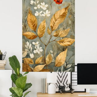 Póster gold leaves blended with warmer tones