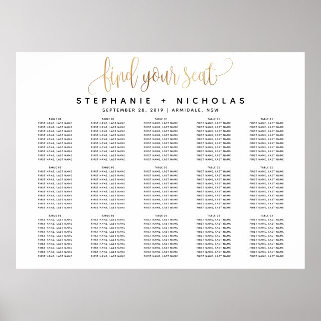 Póster Gold Lovely Script Typography Wedding Poster (Frente)