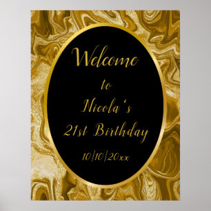 Póster Gold Marble Agate 21 cumpleaños