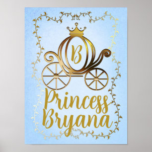 Póster Gold Princess Carriage Blue Storybook Personalizad