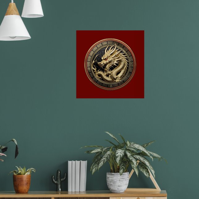 Póster Gold Sacred Eastern Dragon Medallion (Salón 1)