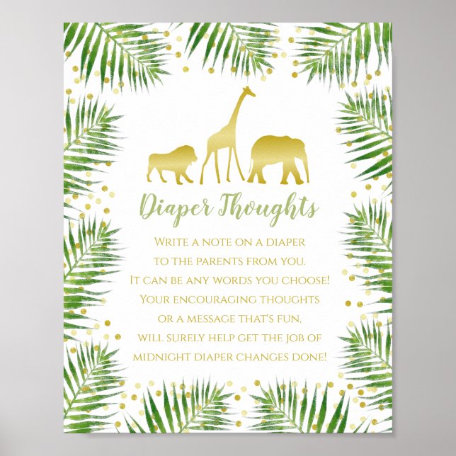 Póster Gold Safari Baby Shower Diaper Thoughts Rótulo de  (Frente)
