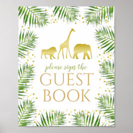 Póster Gold Safari Baby Shower Guest Book Sign Decor