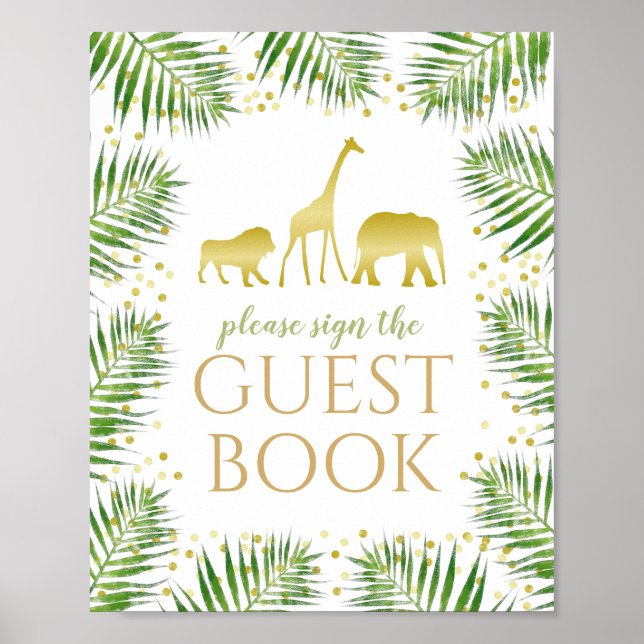 Póster Gold Safari Baby Shower Guest Book Sign Decor (Frente)