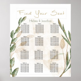 Póster Gold Sage Green Floral Wedding Seating Chart
