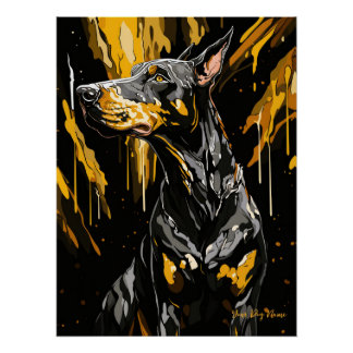 Póster Gold Splash Doberman Dog 01 - Eartha Vandenstein