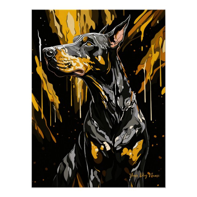 Póster Gold Splash Doberman Dog 01 - Eartha Vandenstein (Anverso)