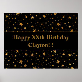 Póster Gold Stars With Message On Black Birthday