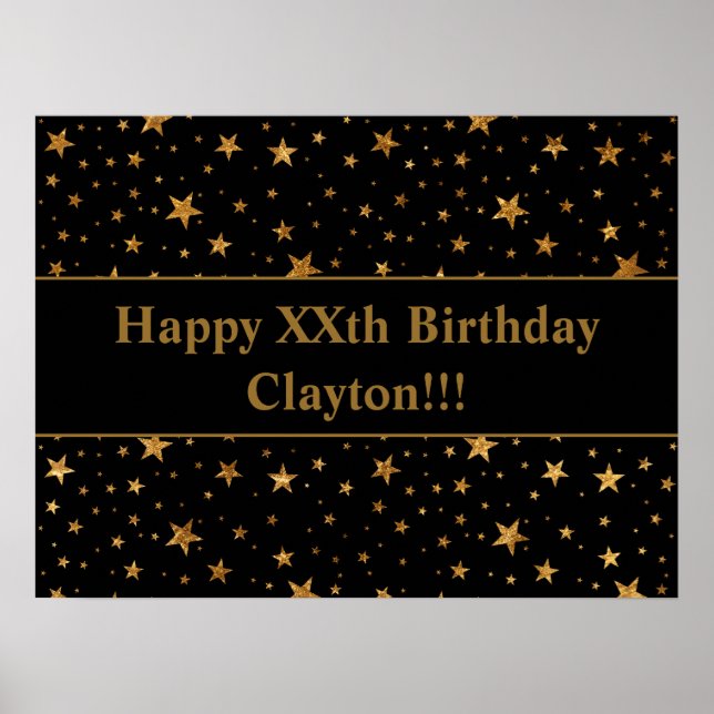Póster Gold Stars With Message On Black Birthday (Frente)